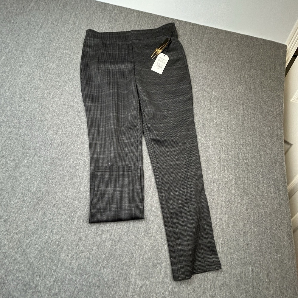 Harvé Benard Women's L Pull-On Slimming Pants Black Gray Mini Check NWT